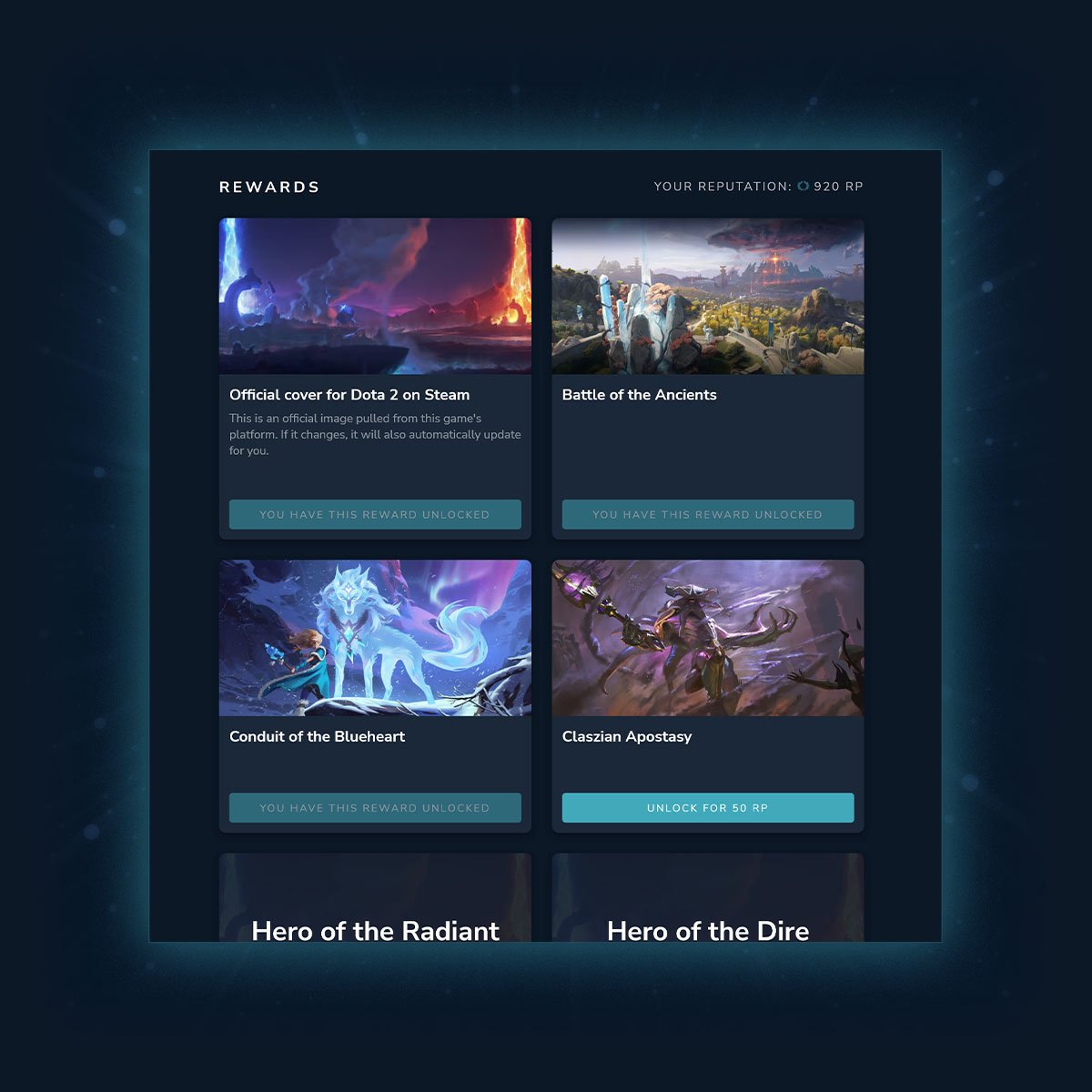 A screenshot of some PlayTracker profile cosmetic rewards