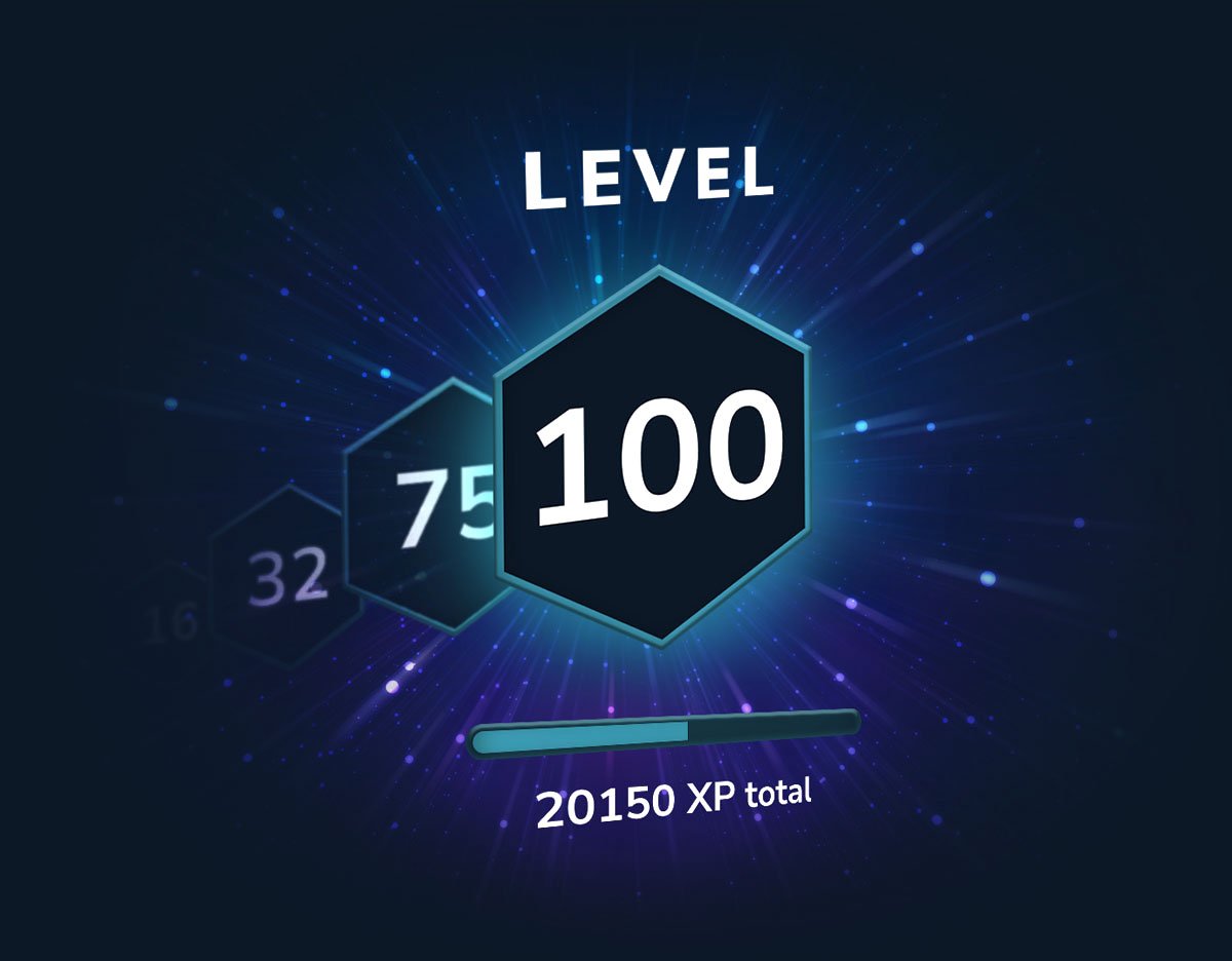 A visual of a PlayTracker profile level number within a hexagon icon going up